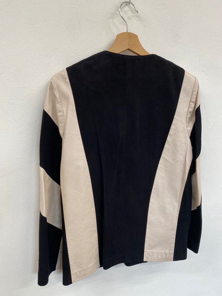 Fabulous CaBi 1980’s dynasty leather suede Rare Blazer Uk10 Beige & Black LS490