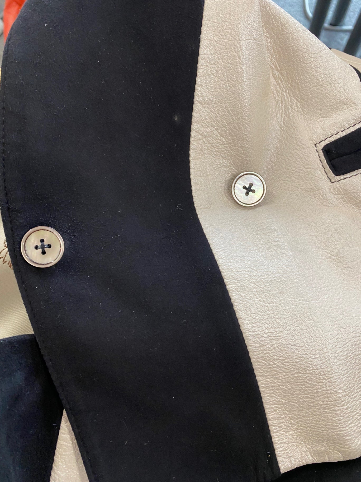 Fabulous CaBi 1980’s dynasty leather suede Rare Blazer Uk10 Beige & Black LS490