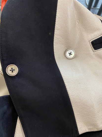 Fabulous CaBi 1980’s dynasty leather suede Rare Blazer Uk10 Beige & Black LS490