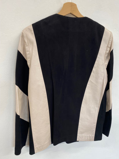 Fabulous CaBi 1980’s dynasty leather suede Rare Blazer Uk10 Beige & Black LS490