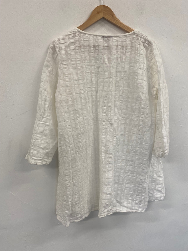 Fabulous Sahara linen blend textured Tunic top Uk16 ivory white LS490