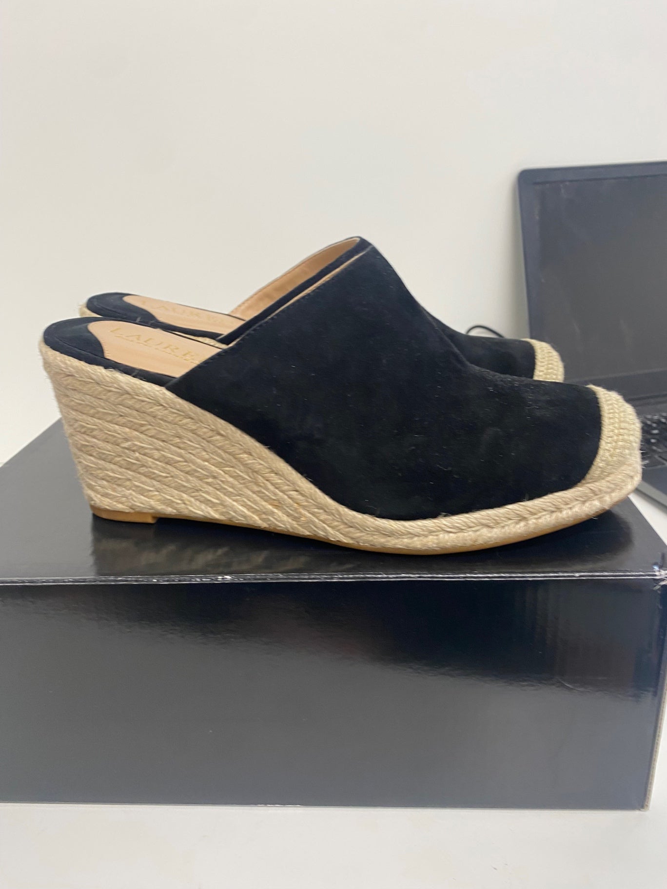 Fabulous Lauren Ralph Lauren Espadrille wedge Shoes UK6 Black LS490
