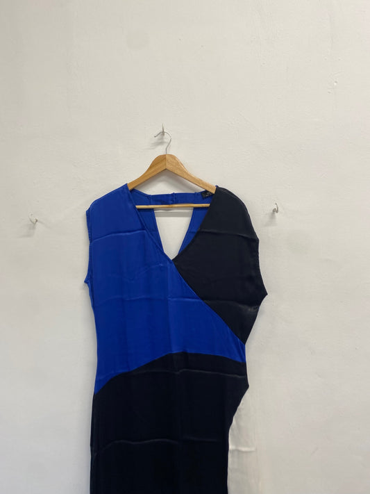Fabulous Wallis Maxi Dress colour block UK 14 Black blue VG491