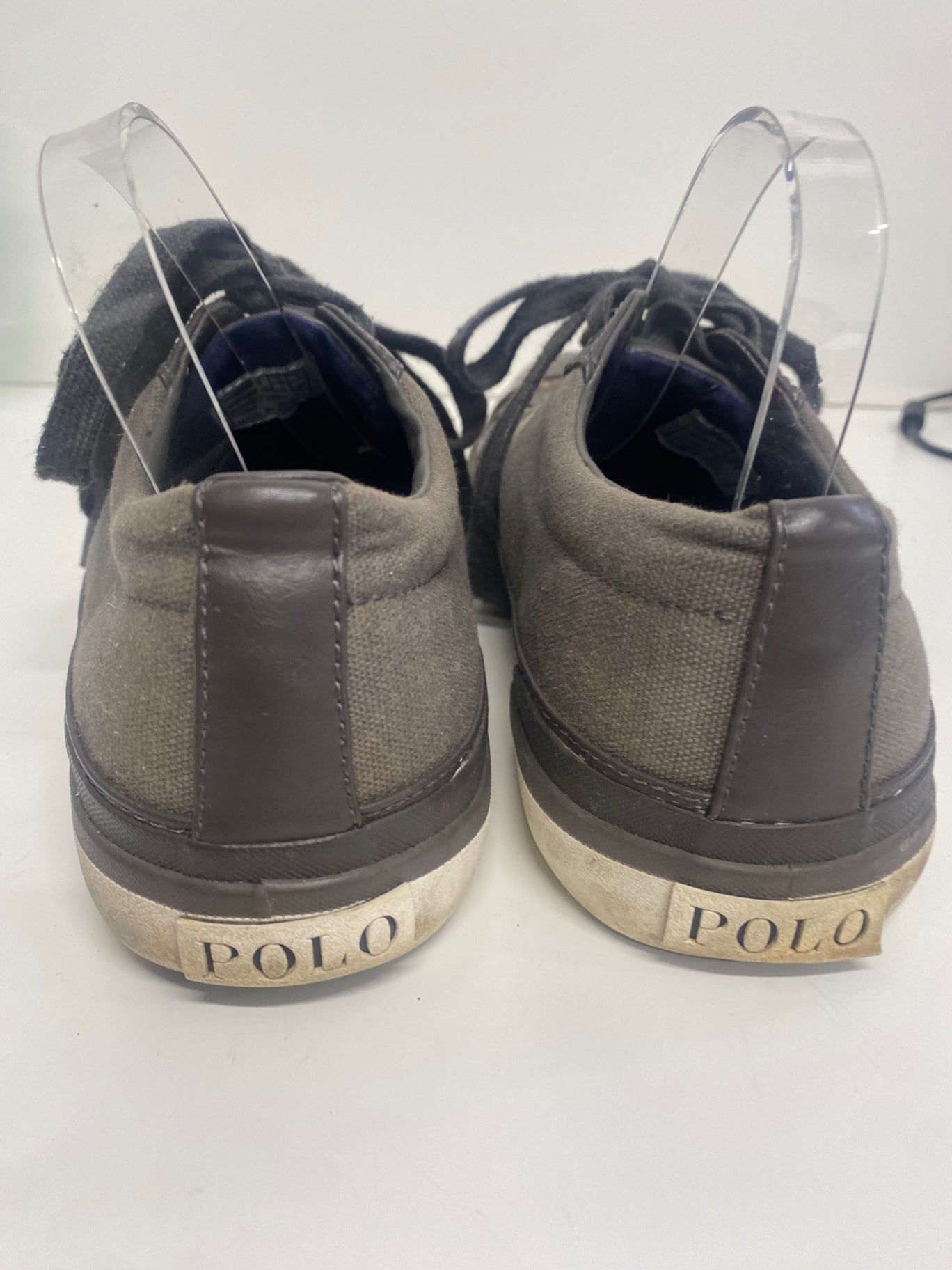 Fabulous Ralph Lauren Churston leather Canvas Sneakers Uk10 Brown VG491