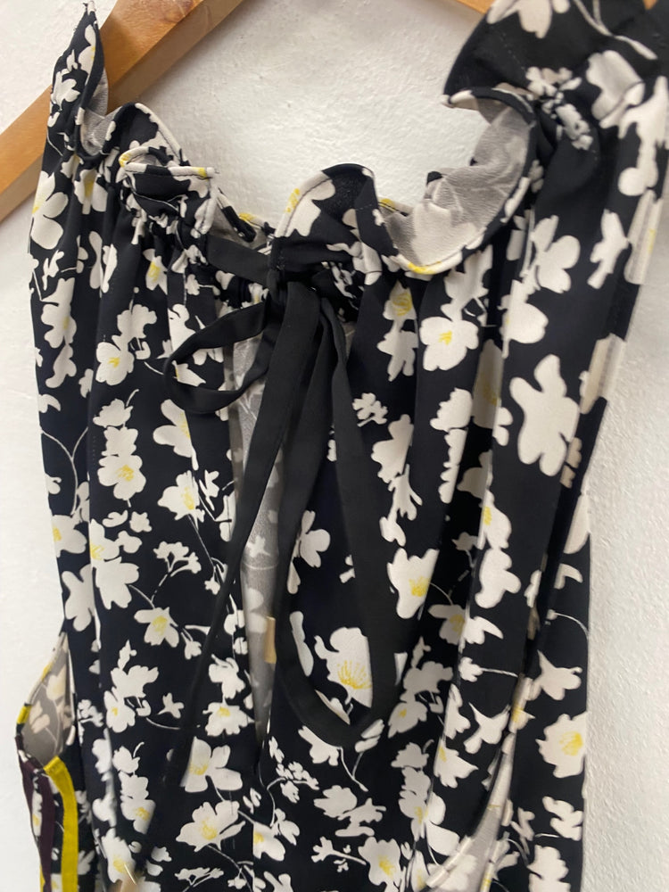Fabulous ME+EM racer back floral Top Uk10 Black Yellow MW492