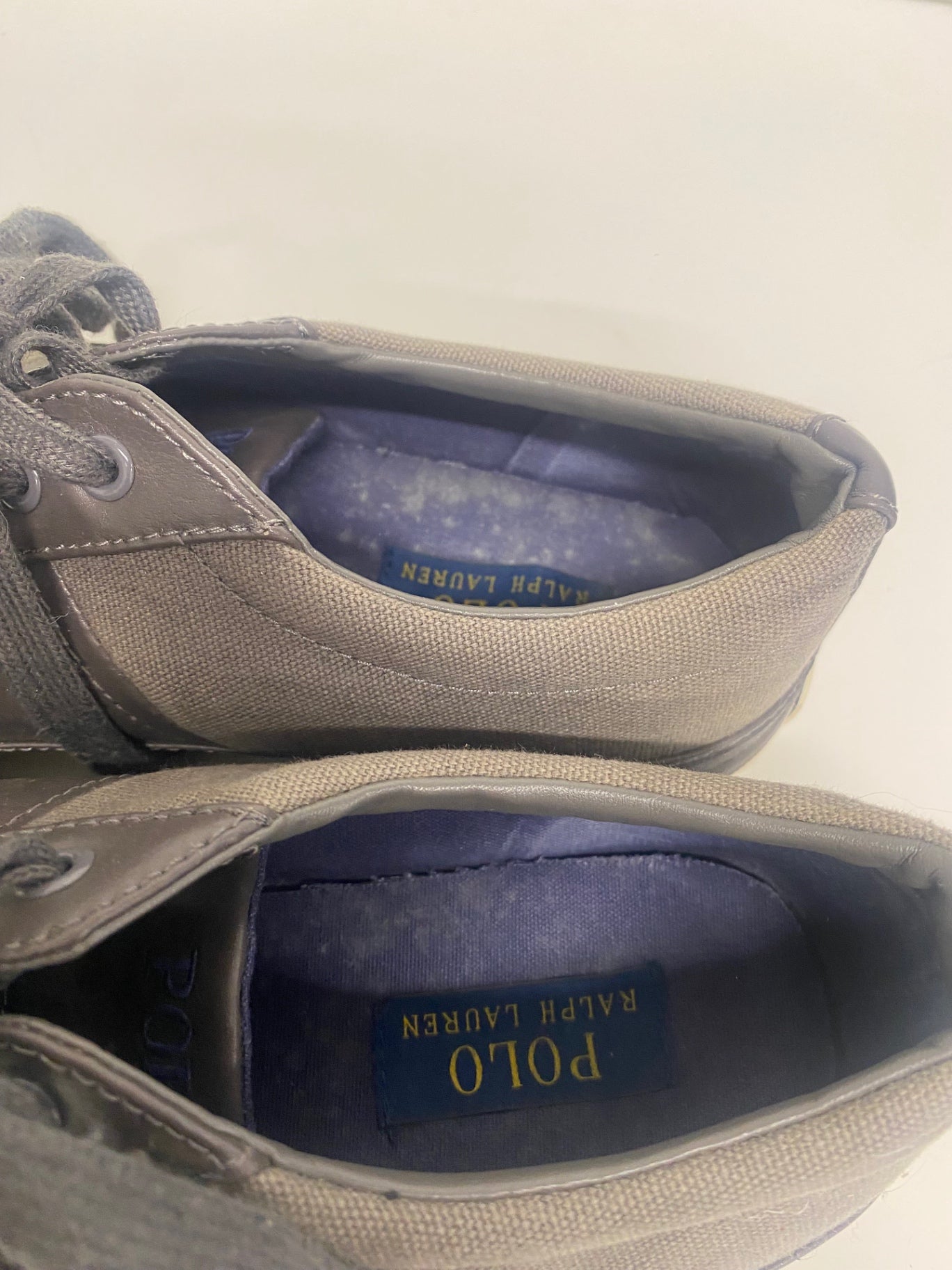 Fabulous Ralph Lauren Churston leather Canvas Sneakers Uk10 Brown VG491