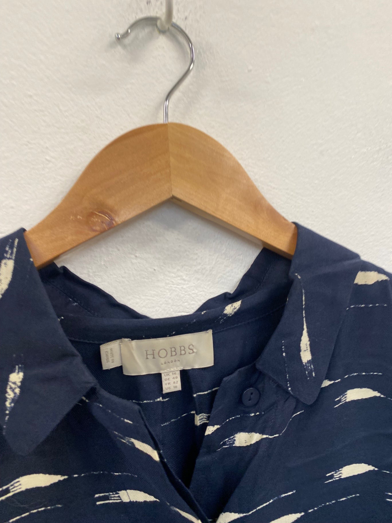 Fabulous Hobbs silk blend tunic Shirt Dress Uk14 Navy VG491