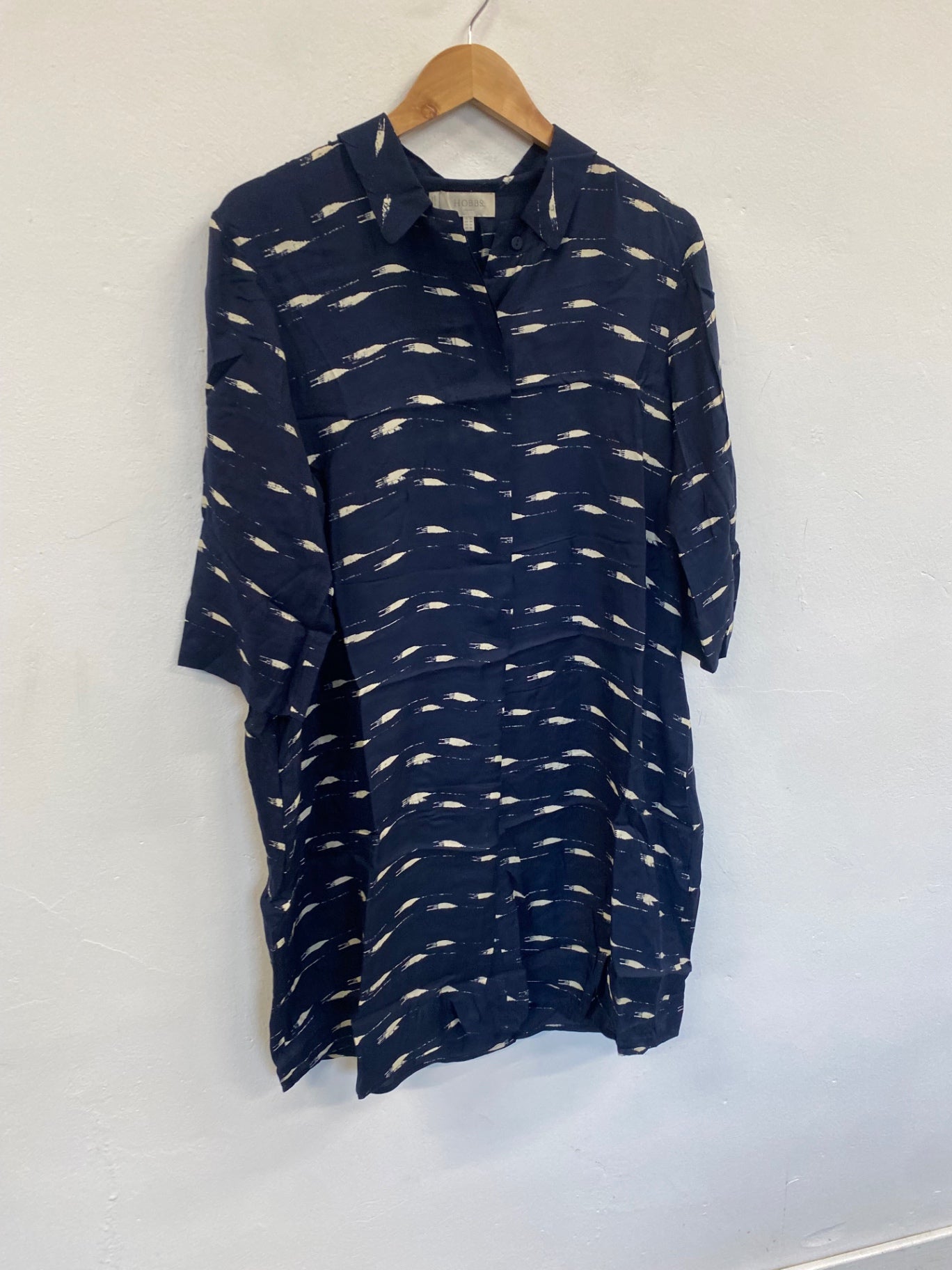 Fabulous Hobbs silk blend tunic Shirt Dress Uk14 Navy VG491