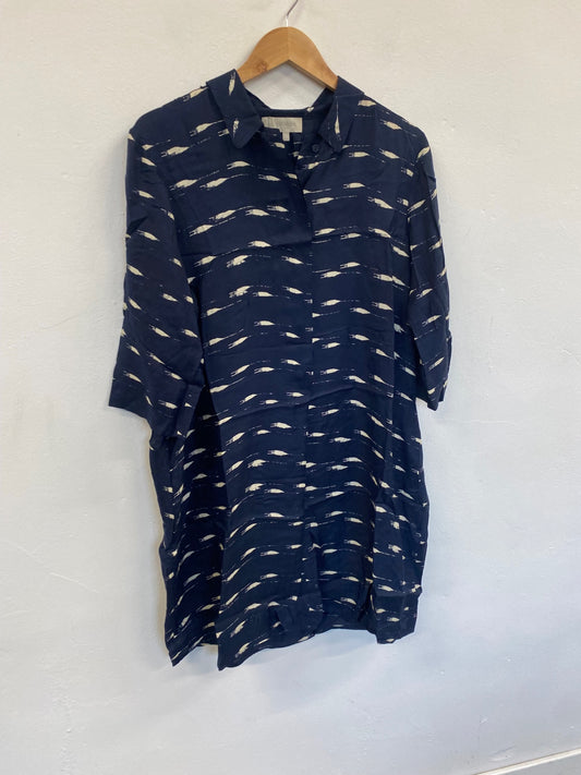 Fabulous Hobbs silk blend tunic Shirt Dress Uk14 Navy VG491