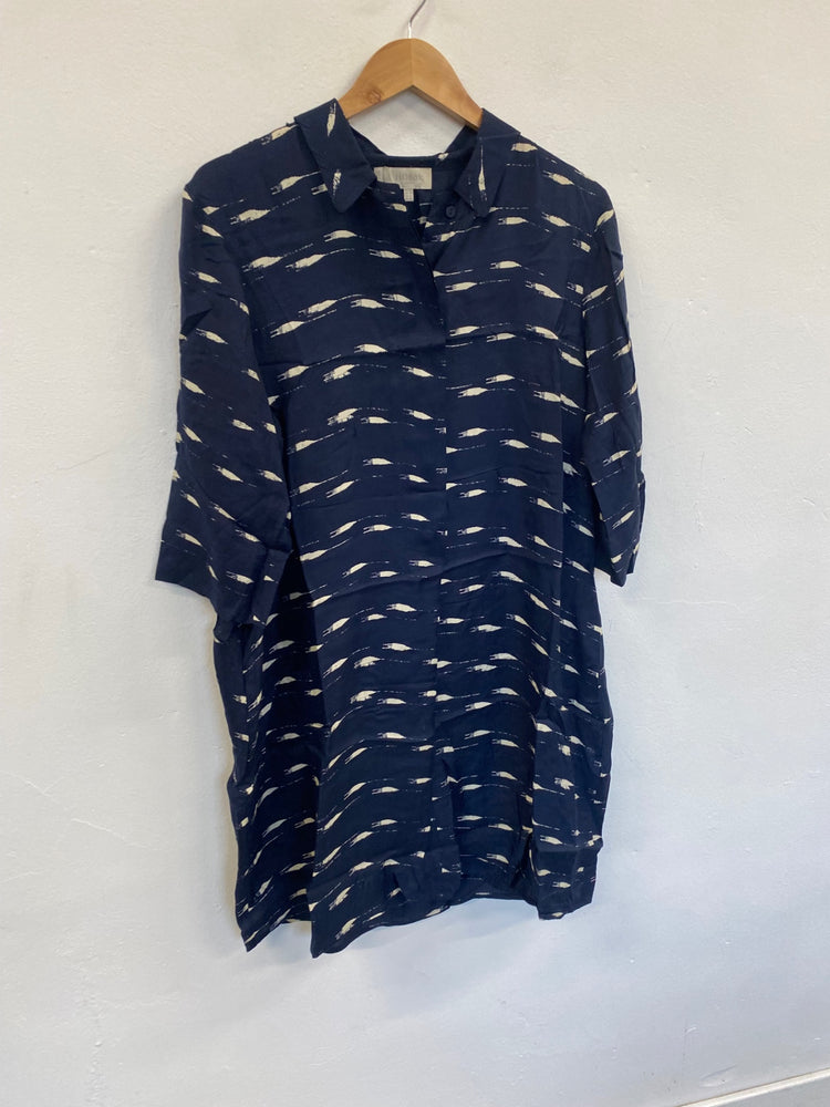 Fabulous Hobbs silk blend tunic Shirt Dress Uk14 Navy VG491