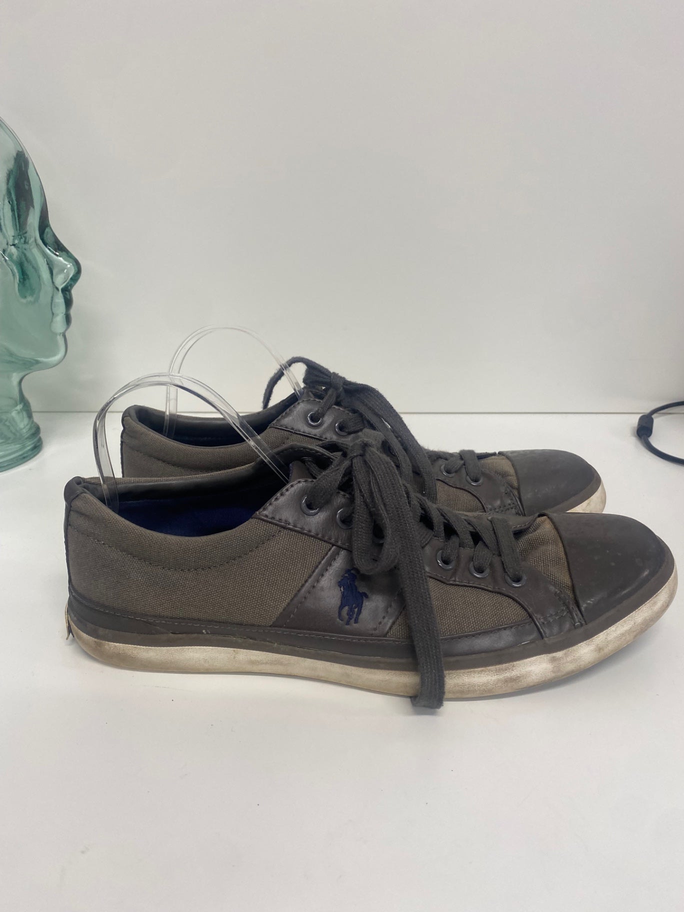 Fabulous Ralph Lauren Churston leather Canvas Sneakers Uk10 Brown VG491