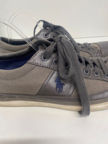 Fabulous Ralph Lauren Churston leather Canvas Sneakers Uk10 Brown VG491