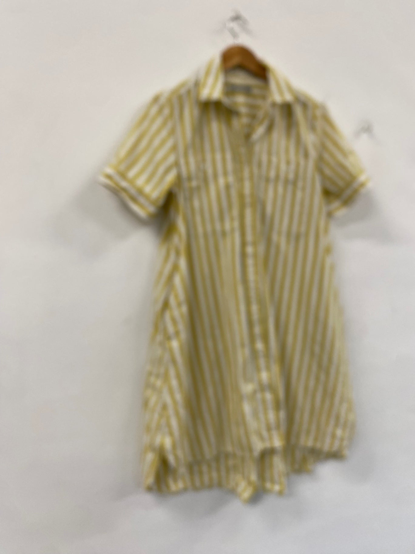 Fabulous Everlane Puff sleeve striped shirt  Dress UkS Yellow White fit & flare MW492