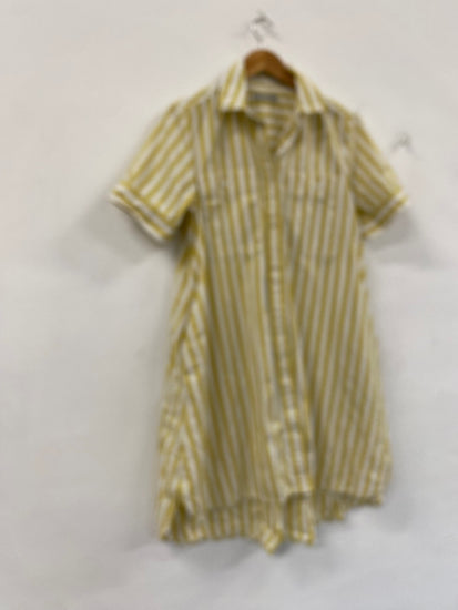 Fabulous Everlane Puff sleeve striped shirt  Dress UkS Yellow White fit & flare MW492