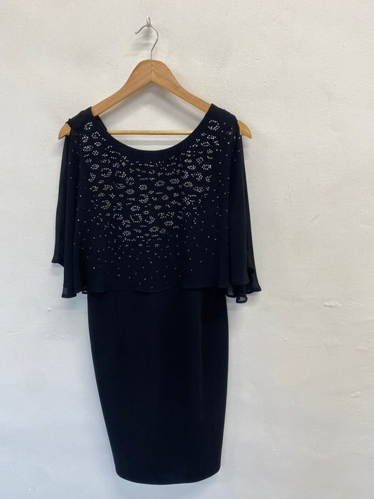 Fabulous Wallis Evening Dress cape UK 14 Black sequin VG491