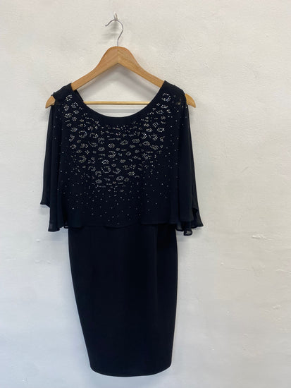 Fabulous Wallis Evening Dress cape UK 14 Black sequin VG491