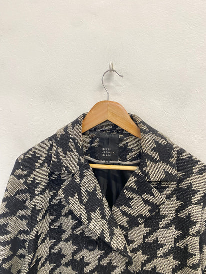 Fabulous Betty Jackson Black Peacoat houndstooth UK 12 Grey black VG491