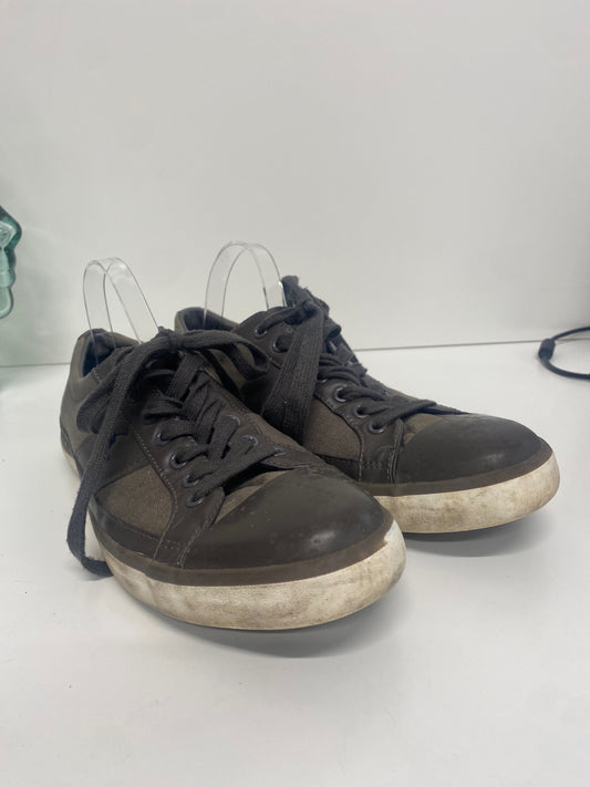 Fabulous Ralph Lauren Churston leather Canvas Sneakers Uk10 Brown VG491