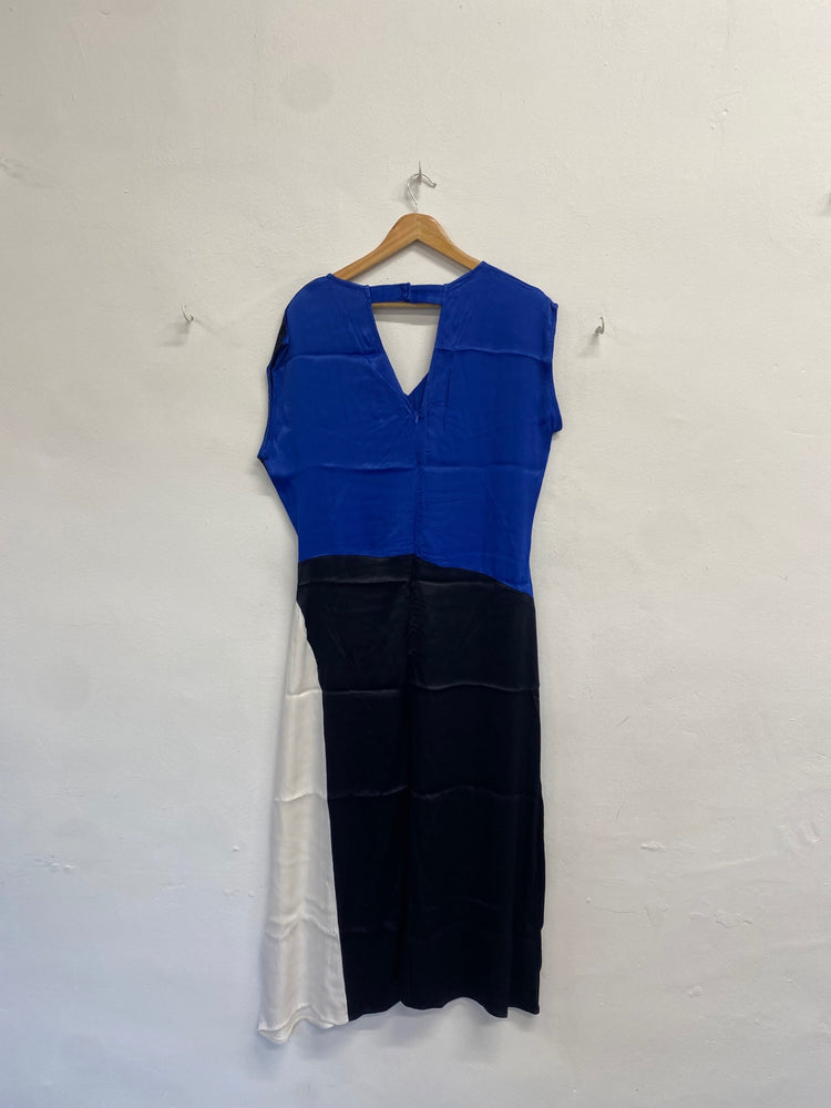 Fabulous Wallis Maxi Dress colour block UK 14 Black blue VG491