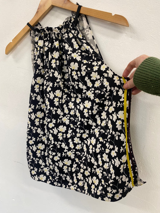 Fabulous ME+EM racer back floral Top Uk10 Black Yellow MW492