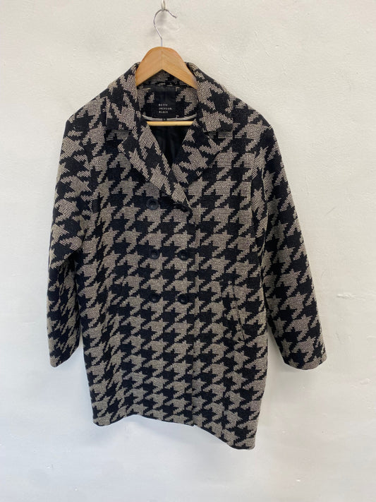 Fabulous Betty Jackson Black Peacoat houndstooth UK 12 Grey black VG491