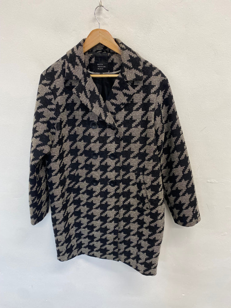 Fabulous Betty Jackson Black Peacoat houndstooth UK 12 Grey black VG491