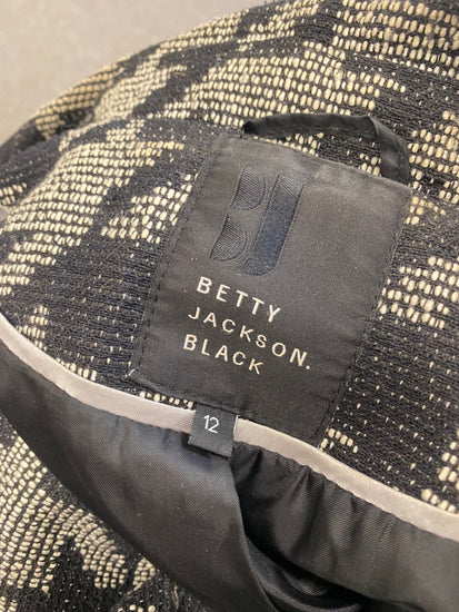 Fabulous Betty Jackson Black Peacoat houndstooth UK 12 Grey black VG491