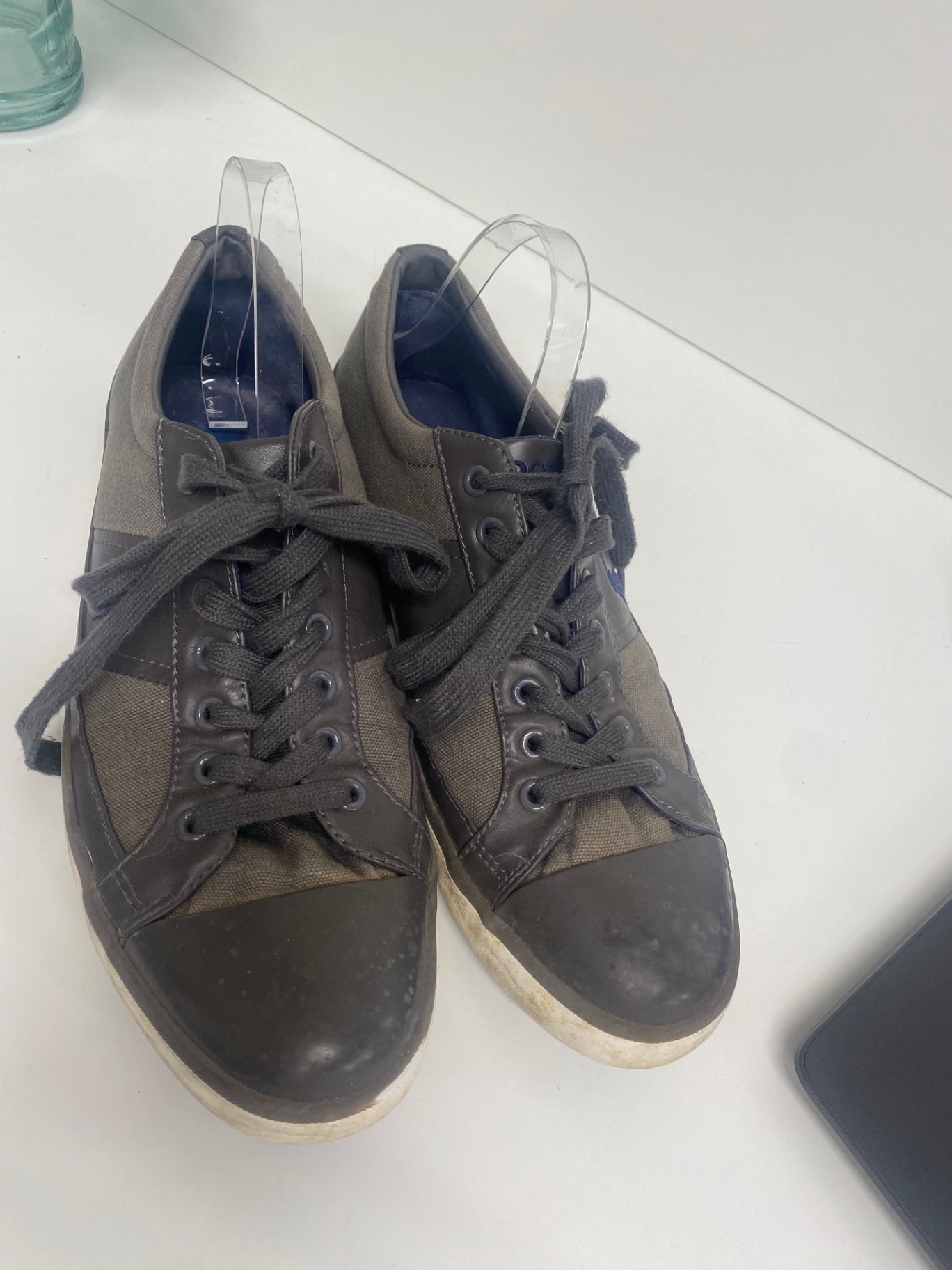 Fabulous Ralph Lauren Churston leather Canvas Sneakers Uk10 Brown VG491