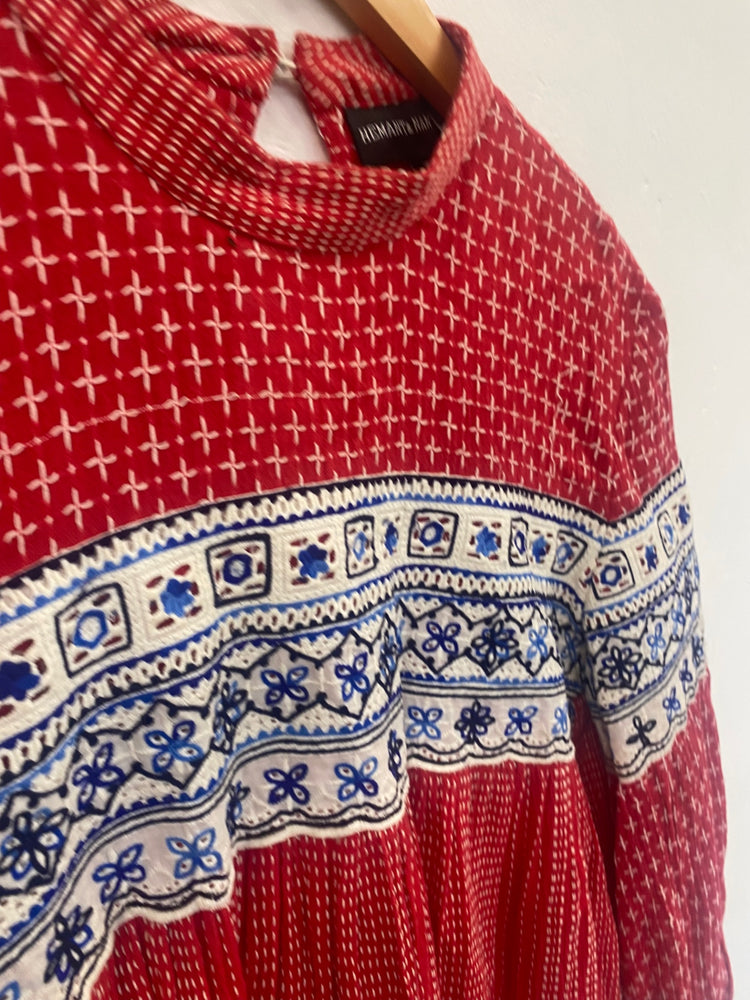 Fabulous Hemant & Nandita smock boho peasant Mini dress UkM Red SH493