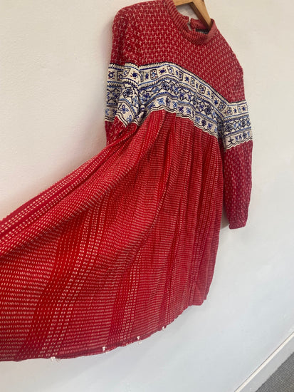 Fabulous Hemant & Nandita smock boho peasant Mini dress UkM Red SH493