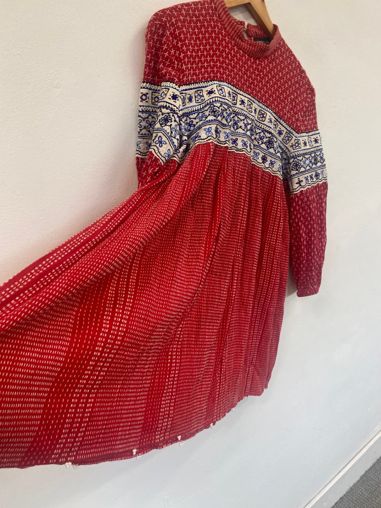 Fabulous Hemant & Nandita smock boho peasant Mini dress UkM Red SH493