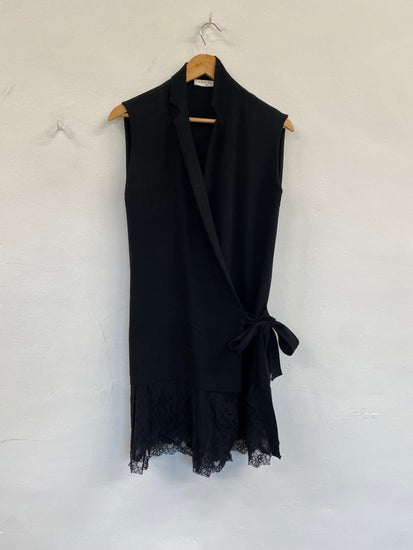 Fabulous Sandro Paris sleeveless wrap Dress Uk8 Black Chic SH493
