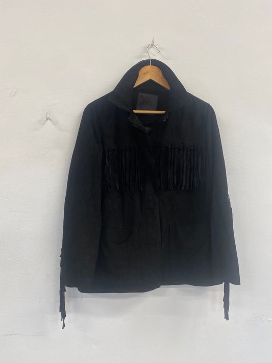 Fabulous Zara leather tassel western Jacket UkM Black SH493