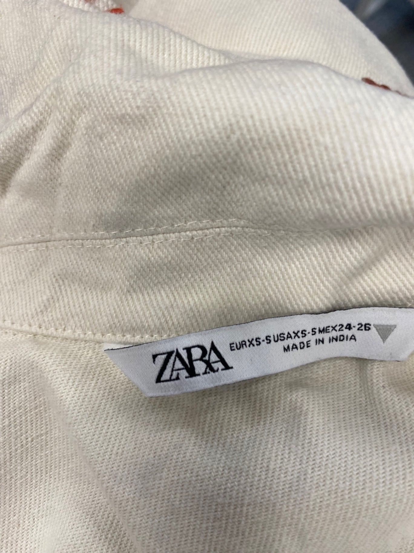 Fabulous Zara Denim Jacket UK S Beige embroidered SH493