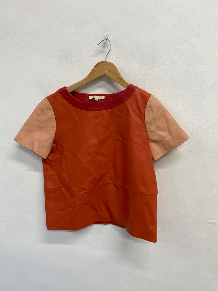 Fabulous Maje leather Top UK 8 colour block Orange peach SH493