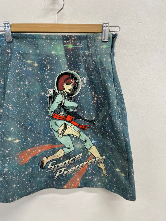 Fabulous PINKO rare space Mini Skirt Uk 6 Blue sparkle galactic BS001