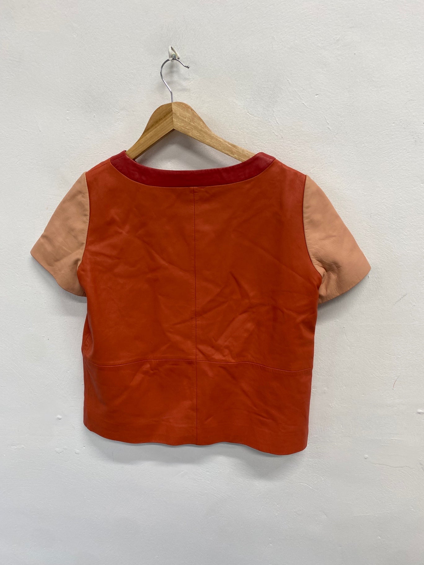Fabulous Maje leather Top UK 8 colour block Orange peach SH493