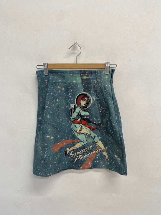 Fabulous PINKO rare space Mini Skirt Uk 6 Blue sparkle galactic BS001