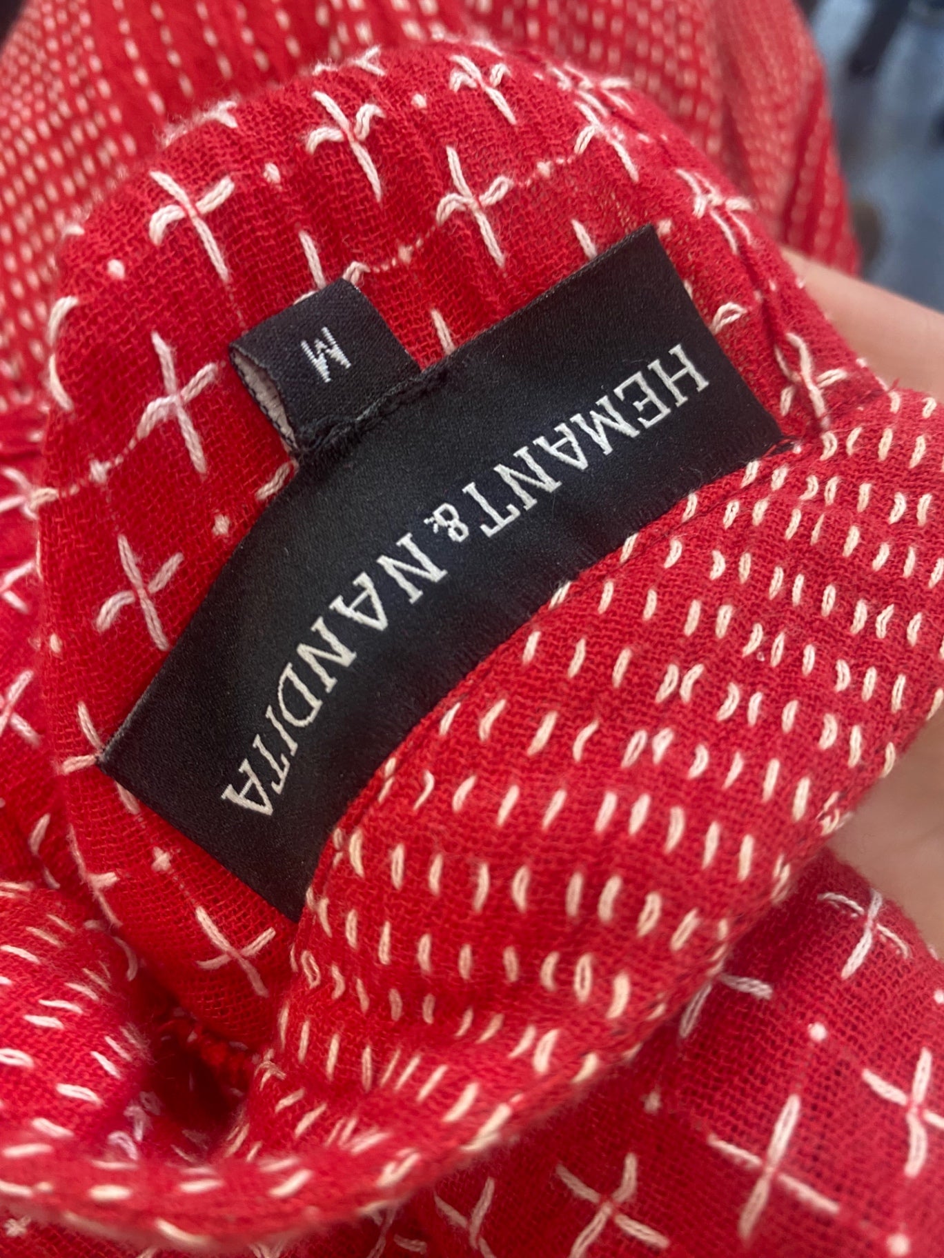 Fabulous Hemant & Nandita smock boho peasant Mini dress UkM Red SH493