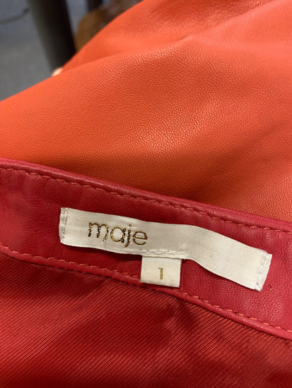 Fabulous Maje leather Top UK 8 colour block Orange peach SH493