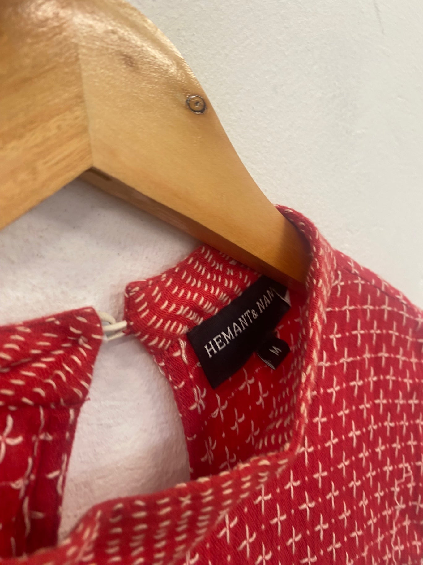 Fabulous Hemant & Nandita smock boho peasant Mini dress UkM Red SH493