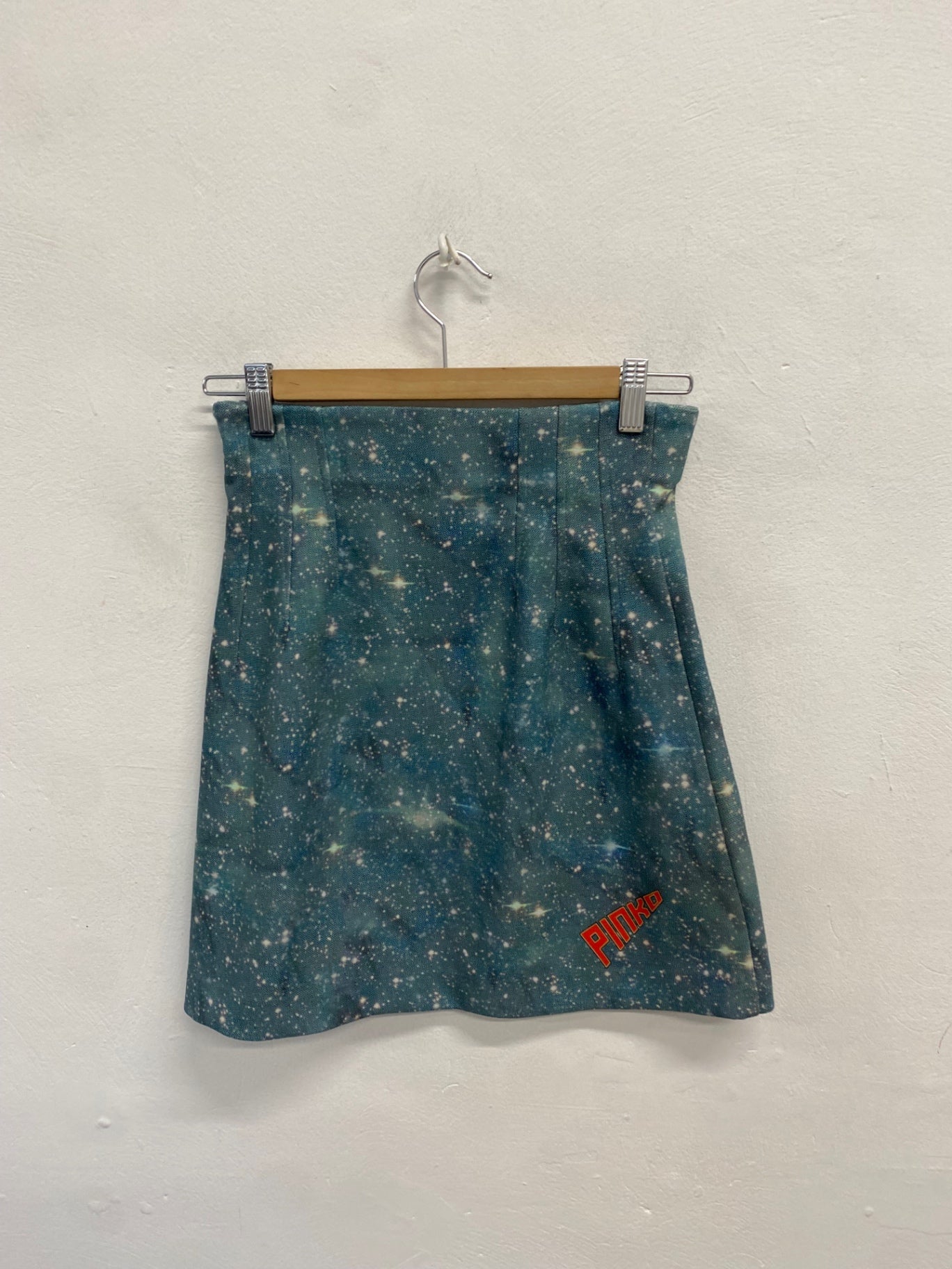 Fabulous PINKO rare space Mini Skirt Uk 6 Blue sparkle galactic BS001