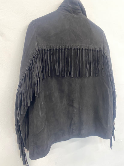 Fabulous Zara leather tassel western Jacket UkM Black SH493