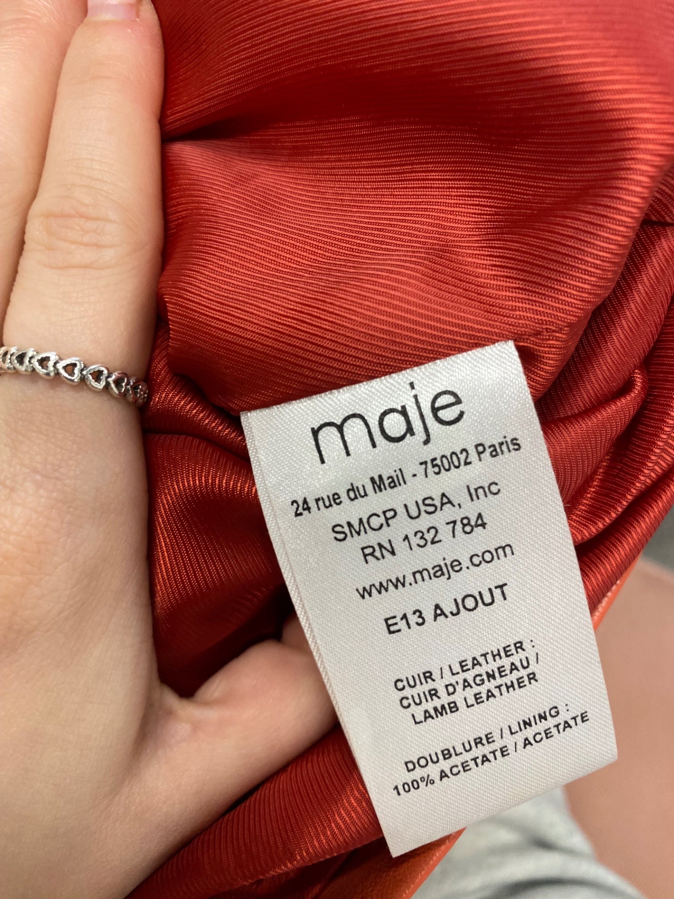 Fabulous Maje leather Top UK 8 colour block Orange peach SH493