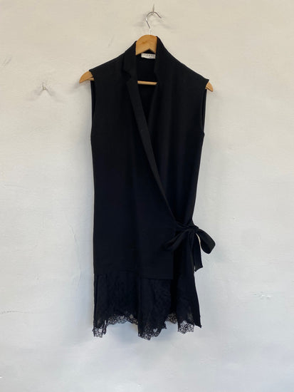 Fabulous Sandro Paris sleeveless wrap Dress Uk8 Black Chic SH493