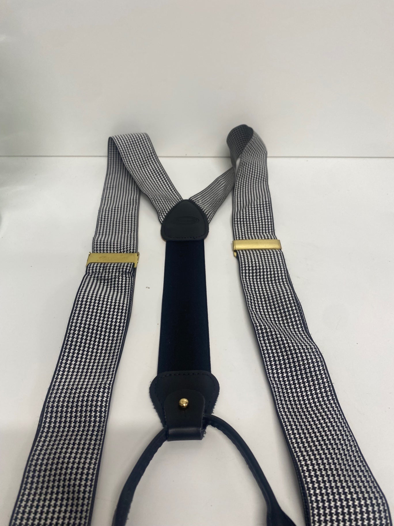 Traditional Faconnable houndstooth button Braces One Size Black & white SH493