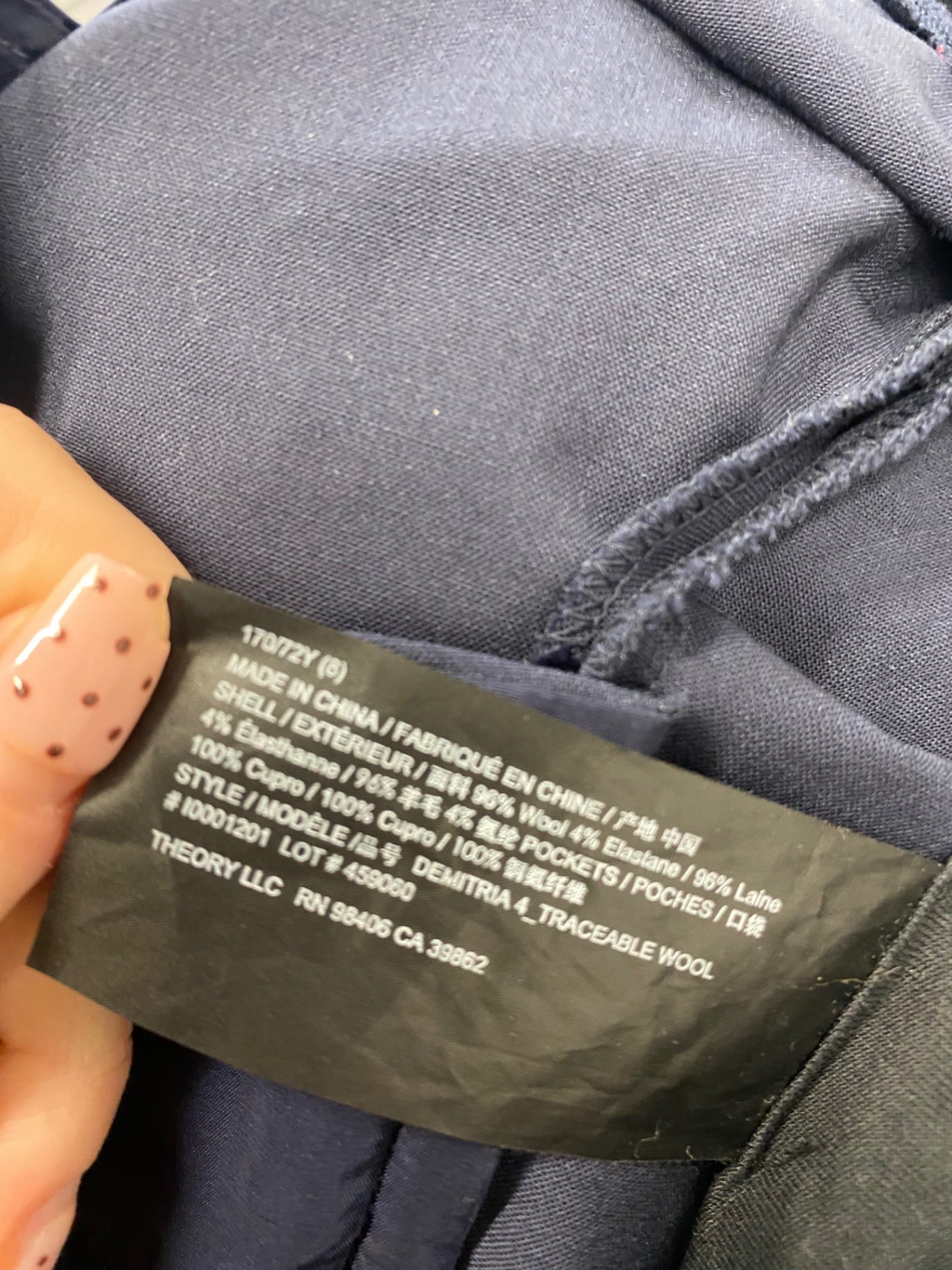 Fabulous Theory Cropped trousers UK 8 Navy blue formal SH493