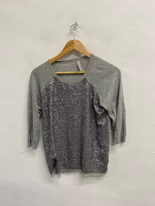 Fabulous Whistles Sweater Uk 8 Grey sequin cashmere blend SH493
