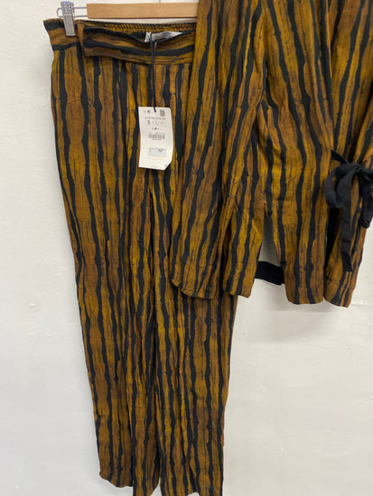 Fabulous Zara Co ord UK S Brown black abstract silk #2 SH493