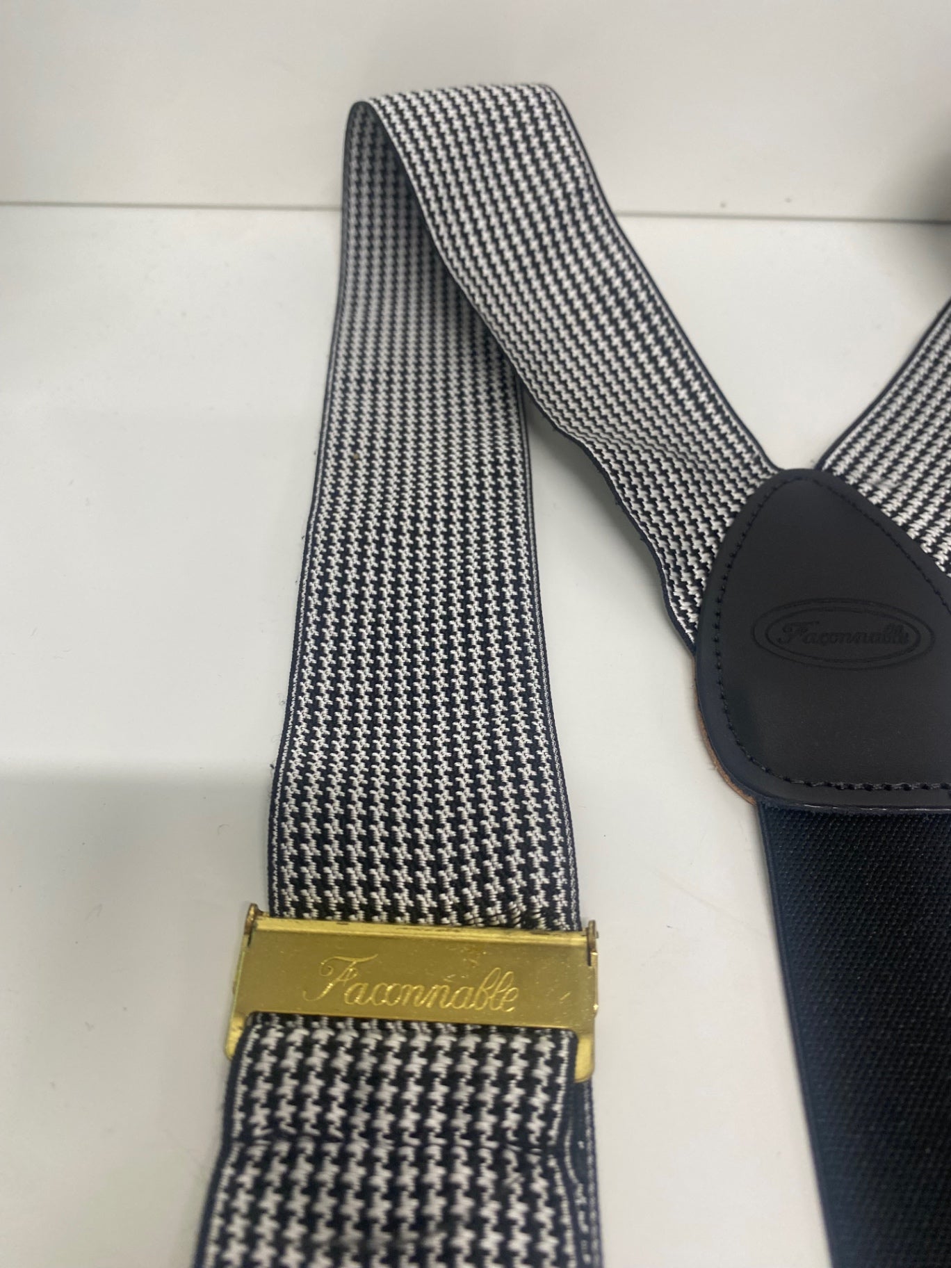 Traditional Faconnable houndstooth button Braces One Size Black & white SH493